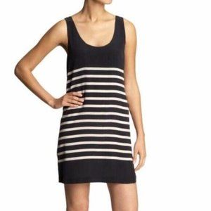 Joie Sz. S Trudy Navy And Tan Stripe 100% Silk Slip Dress Scoop Neck